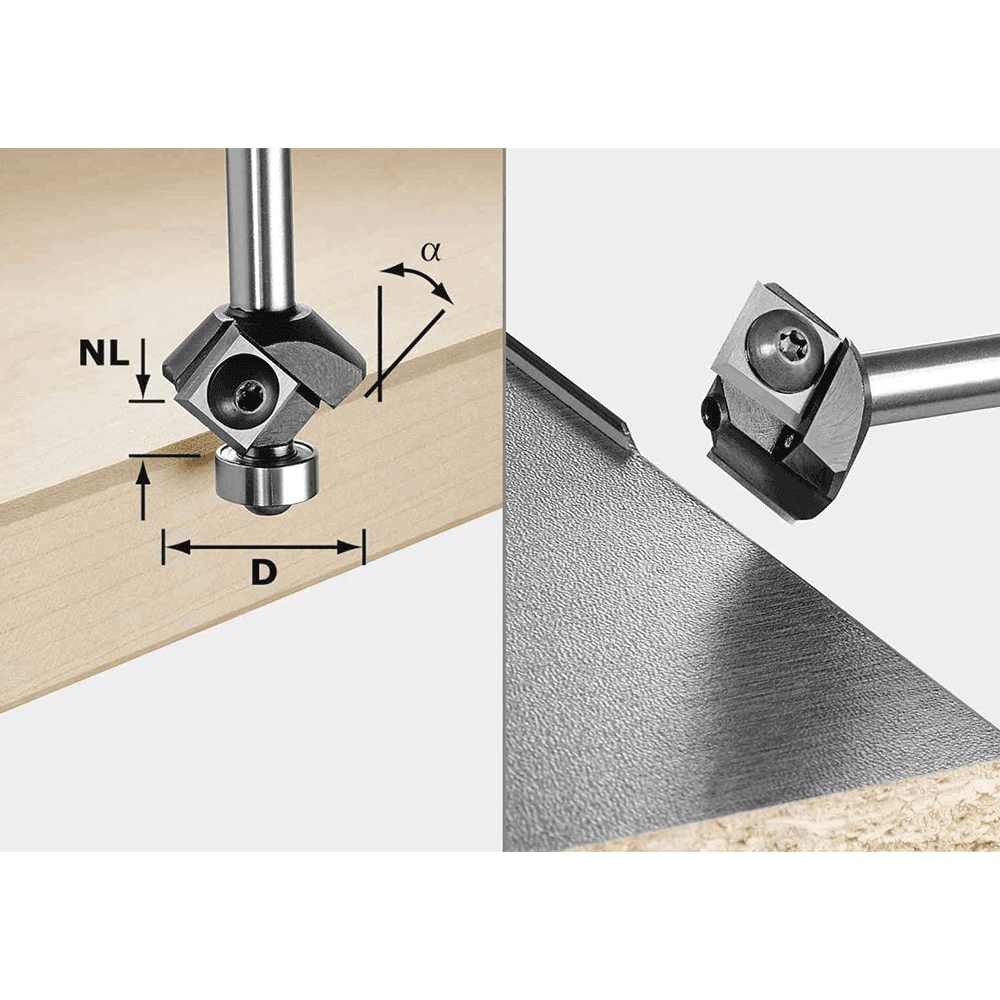 27mm x 55mm Turning Plate Chamfer/Edge Trimming Cutter with Ball Bearing Guide, 8mm Shank - Main Image