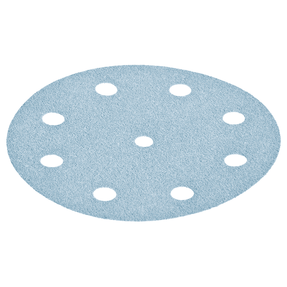 5" Hook/Loop 100 Grit 9 Holes Abrasive Granat D125 Sanding Disc, Aluminum Oxide/Ceramic (50/Pack) Main - Image