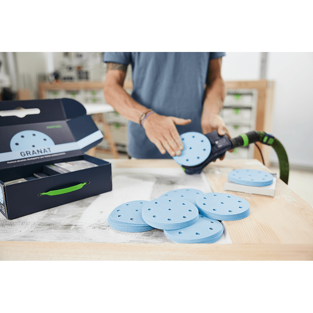 5" Hook/Loop Multiple Grit 9 Holes Granat Sanding Disc Starter Set, Aluminum Oxide/Ceramic Alt 4 - Image