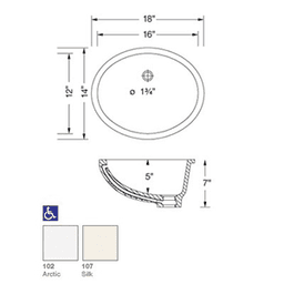 Formica Acrylic Undermount Sink, 18x14x5, Silk - Top View