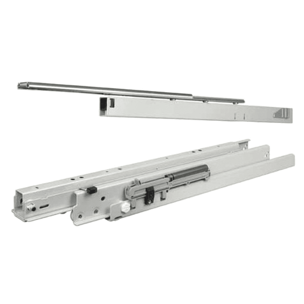 Floor-Mounted White Pantry Slide with Delrin(r) Encased Steel Ball Bearings