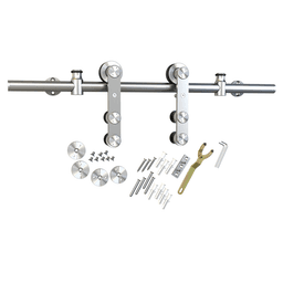 6.5'''' Round Rail Barn Door Hardware Kit, Surface Mount, Stainless Steel Finish - Set Includes Clamps, Door Stoppers, Rail, End Caps, Sliding Door Rollers, Floor Guide, Screws and Mounting Tools