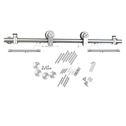 Stainless Steel Finish Barn Door Hardware Kit - 4 Clamps, 2 Door Stoppers, 1 Rail, Floor Guide and Soft-Close Triggers