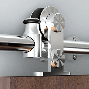 Top mount round rail barn door hardware kit with 6.5'' rail, end caps, and mounting screws