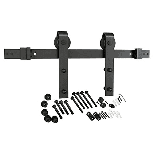 8'''' Flat Rail Barn Door Hardware Kit, Matte Black Finish, Steel with Powder Coat or Stainless Steel