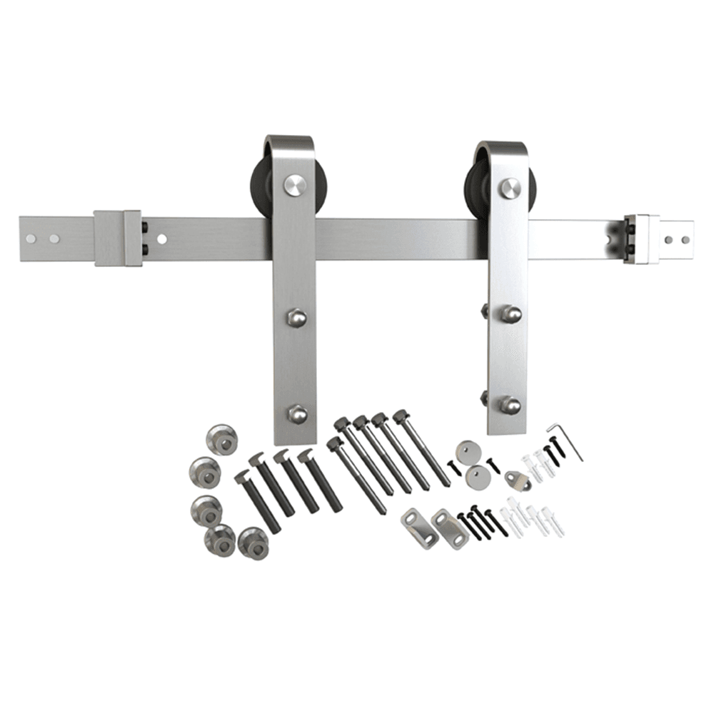 6.5'''' Flat Rail Barn Door Hardware Kit, Stainless Steel Finish, Surface Mount - Image 1