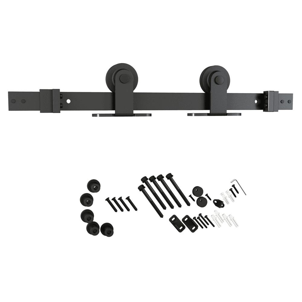 Us Futaba 6.5'''' Flat Rail Barn Door Hardware Kit, Top Mount, Matte Black Finish - Image 1