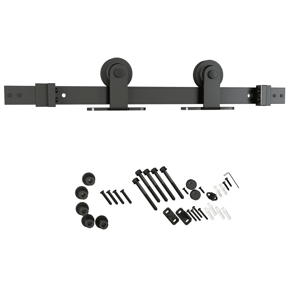 Matte black finish 8'''' flat rail barn door hardware kit