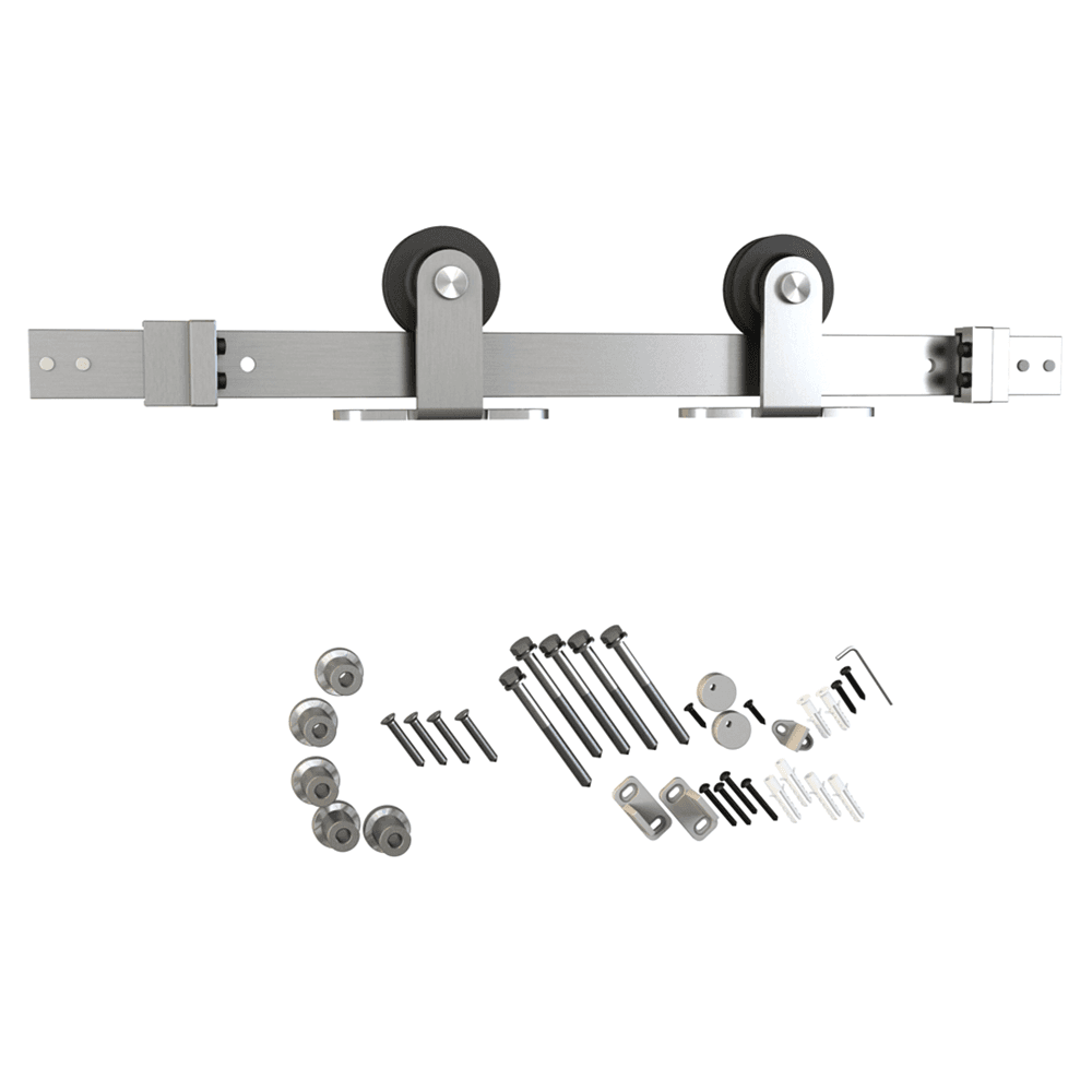6.5-inch barn door hardware kit with sleek stainless steel finish and top mount design