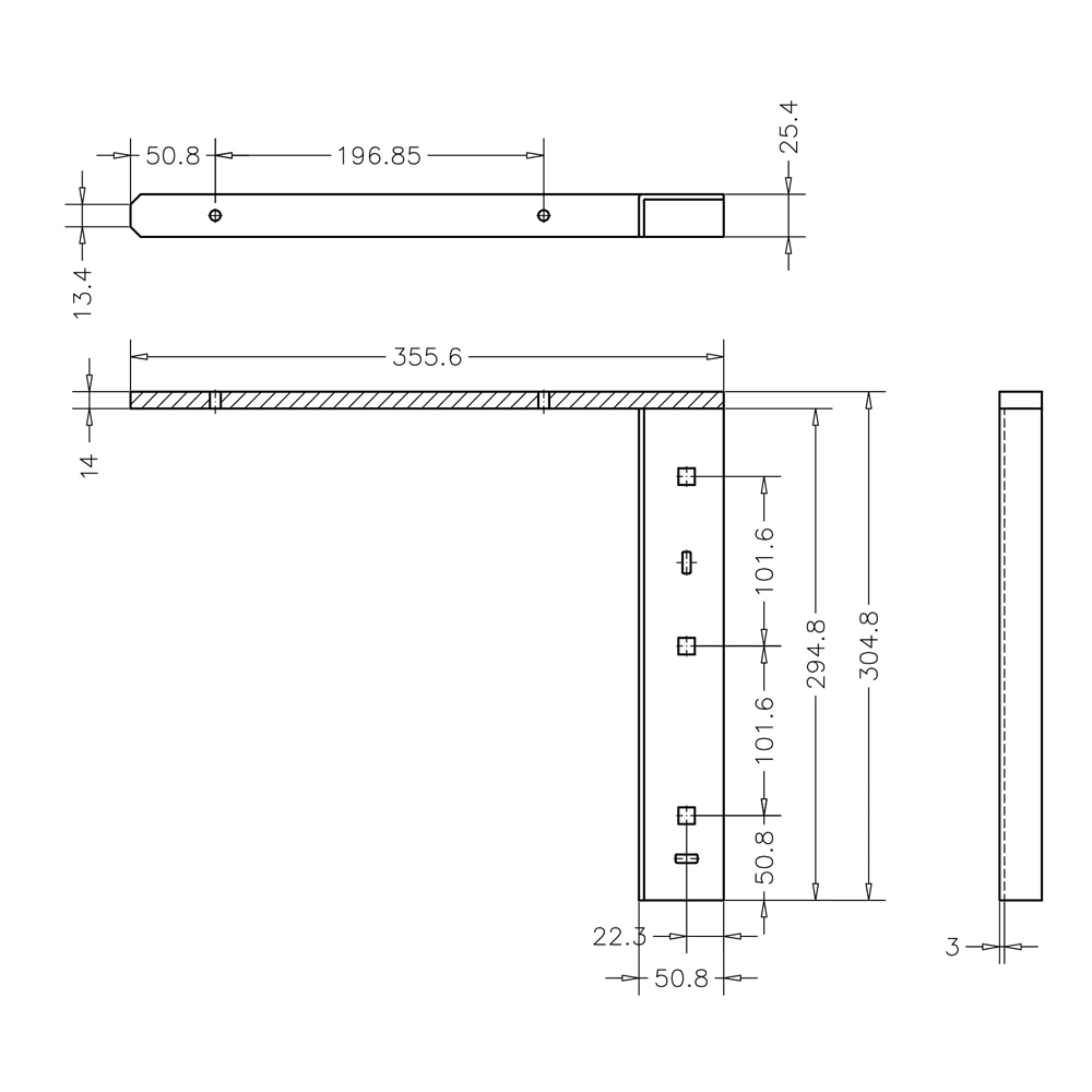 Pro Value Series Concealed Flat Bracket, Black - Diagram