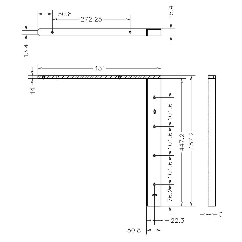 Pro Value Series Concealed Flat Bracket, Black - Diagram