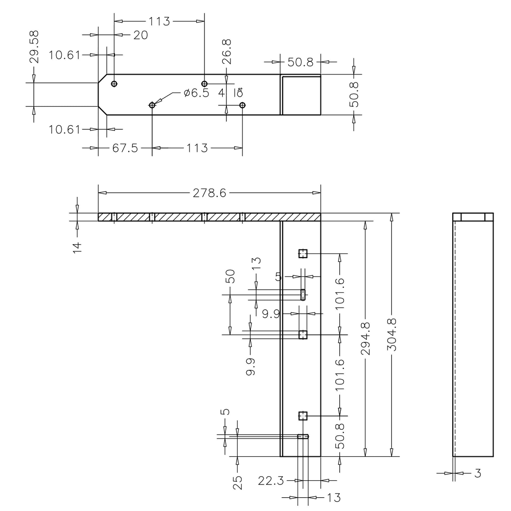Pro Value Series Concealed Flat Bracket, Black - Diagram