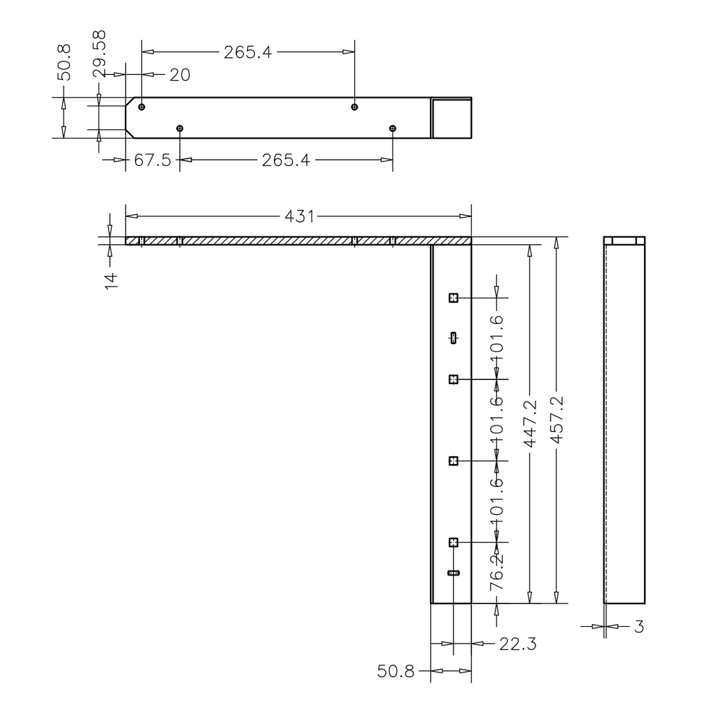 Pro Value Series Concealed Flat Bracket, White - Diagram