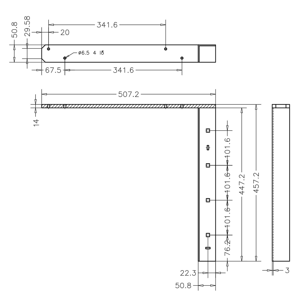Pro Value Series Concealed Flat Bracket, Black - Diagram