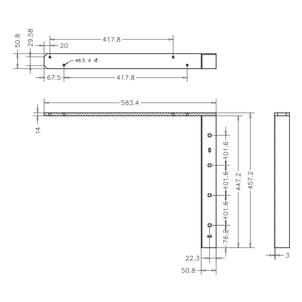 Pro Value Series Concealed Flat Bracket, Black - Diagram