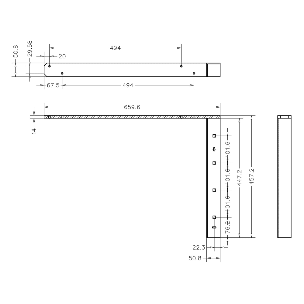 Pro Value Series Concealed Flat Bracket, Black - Diagram
