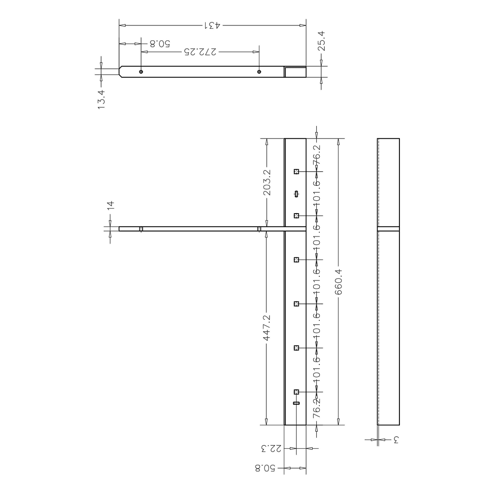 Pro Value Series Concealed Extended Flat Bracket, Black - Diagram