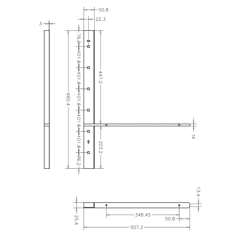 Pro Value Series Concealed Extended Flat Bracket, Black - Diagram