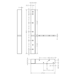 Pro Value Series Concealed Extended Flat Bracket, Black - Diagram