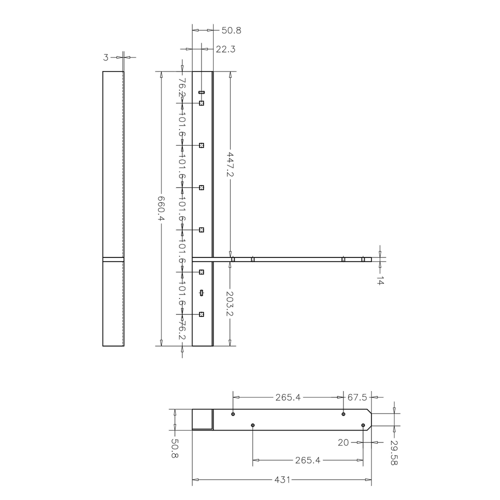 Pro Value Series Concealed Extended Flat Bracket, White - Diagram