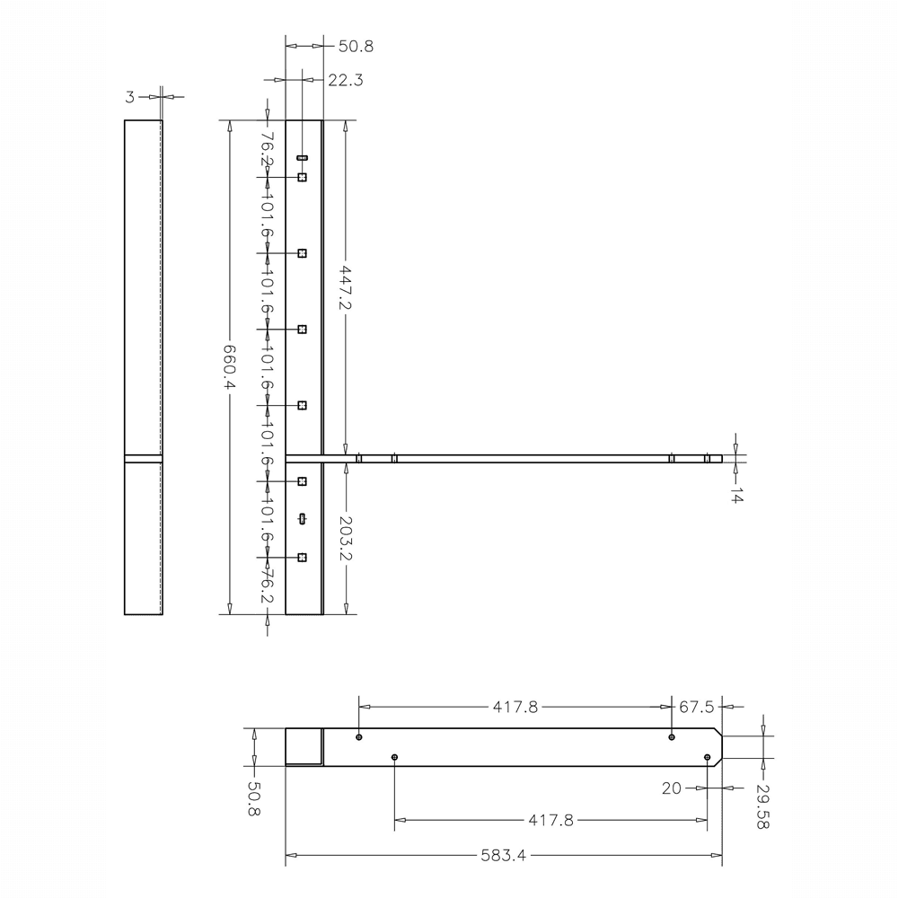Pro Value Series Concealed Extended Flat Bracket, Black - Diagram