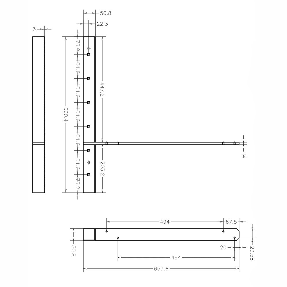 Pro Value Series Concealed Extended Flat Bracket, Black - Diagram