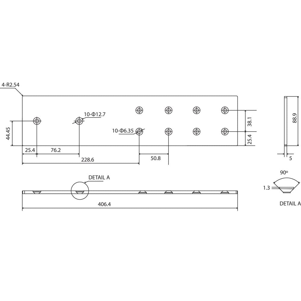 16" PRO Countertop Support Bracket, Standard Duty, Black Finish - Diagram
