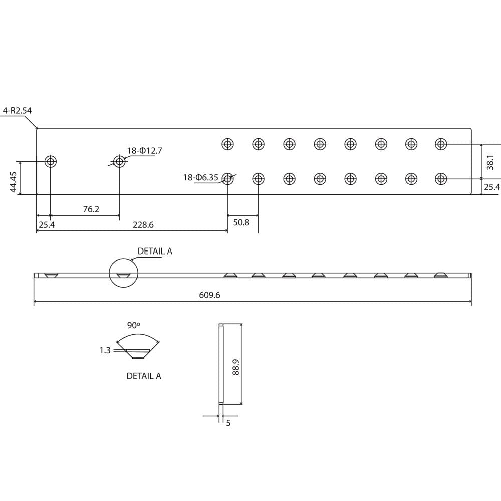 24" PRO Countertop Support Bracket, Standard Duty, Black Finish - Diagram