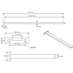 36" Island PRO Countertop Support Bracket, Black Finish - Diagram