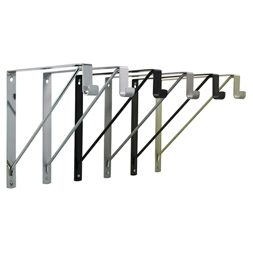 Steel bracket with matching finish to support oval rod up to 30mm x 15mm and shelf up to 14" deep