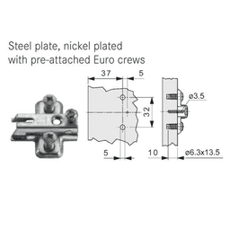 Nexis Adjustable Mounting Plate, Nickel-Plated, for Euro Screws, 0mm - Alt Image 1
