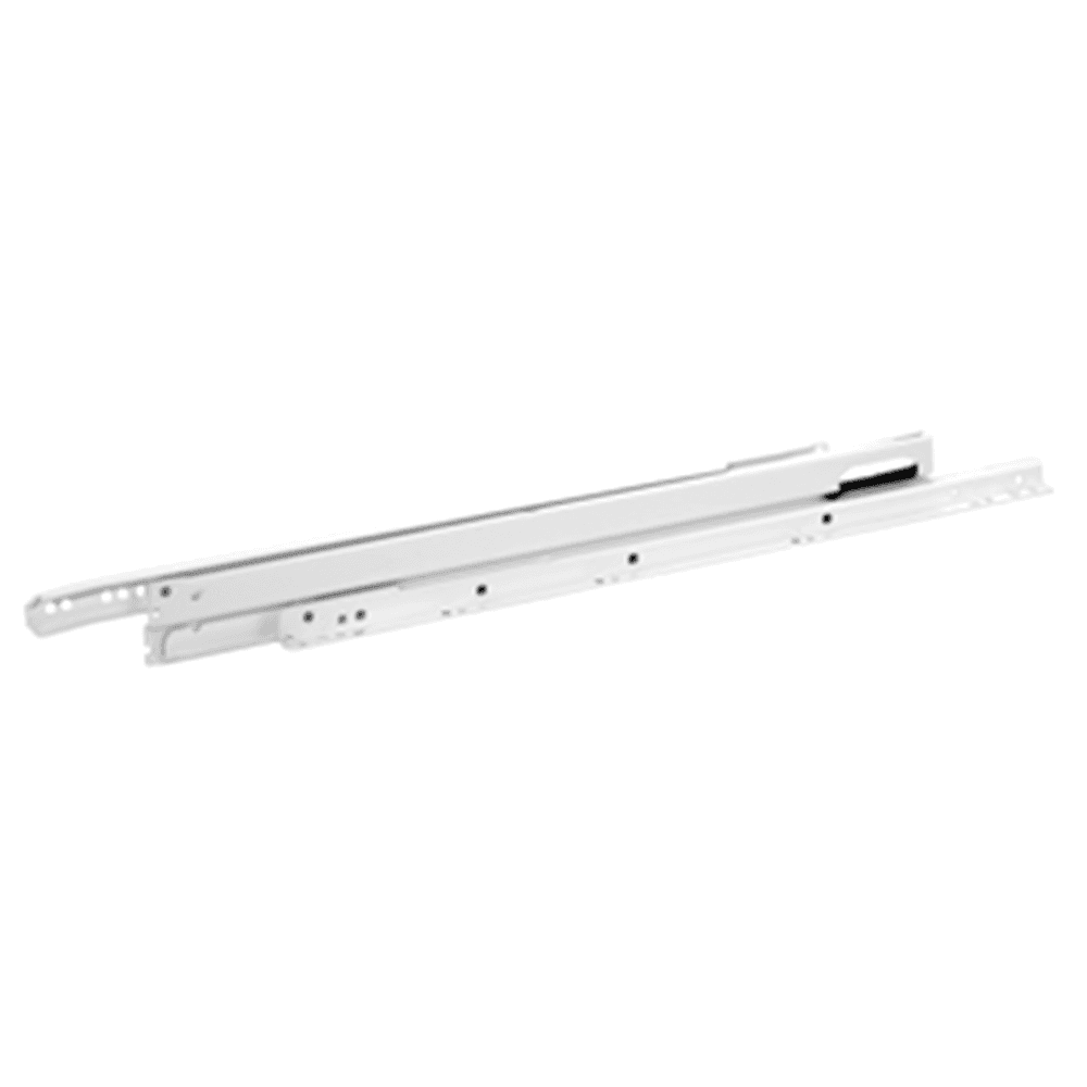 Euro-style Drawer Slide by Grass with 125lb Capacity, Full Extension, Bottom-Mount, Self-Closing in White Epoxy finish