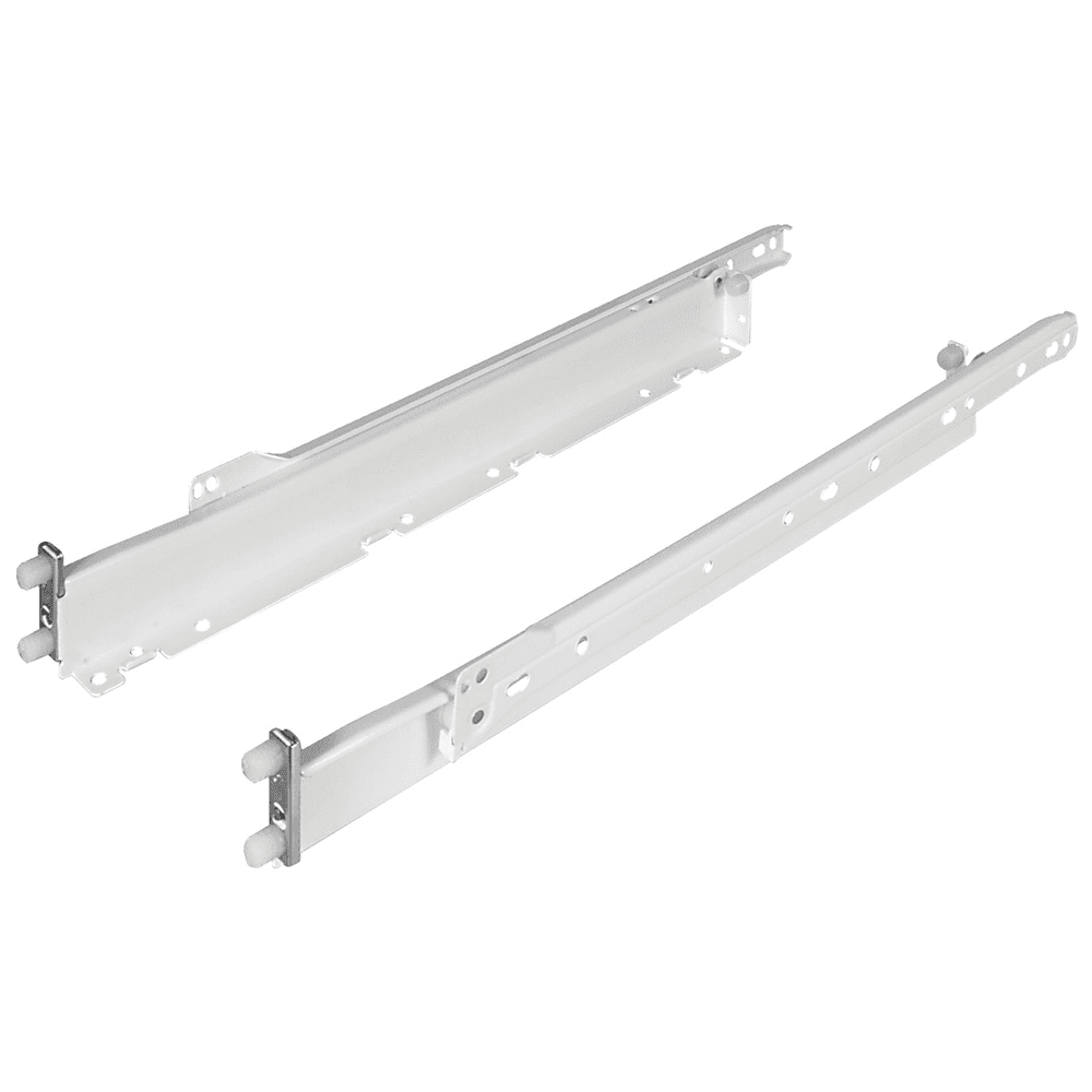 Close-up of Grass Zargen 6035 Drawer Slide with 100lb Capacity in White Epoxy