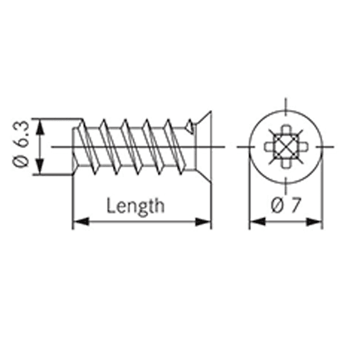#6.3 x 13mm Flat Head Euro Screw, Phillips Drive Euro Thread and Blunt Point, Nickel-Plated, Box of 5 Hundred by Grass - Alt Image 1