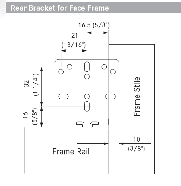 Universal rear mount bracket for undermount drawer slides - Dynapro/Maxess/Elite Plus/Elite