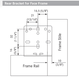 Universal rear mount bracket for undermount drawer slides - Dynapro/Maxess/Elite Plus/Elite