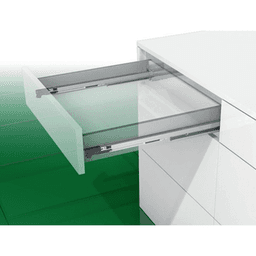 Steel Drawer System with Synchronized Rack and Pinion Slide and Soft Close Damping