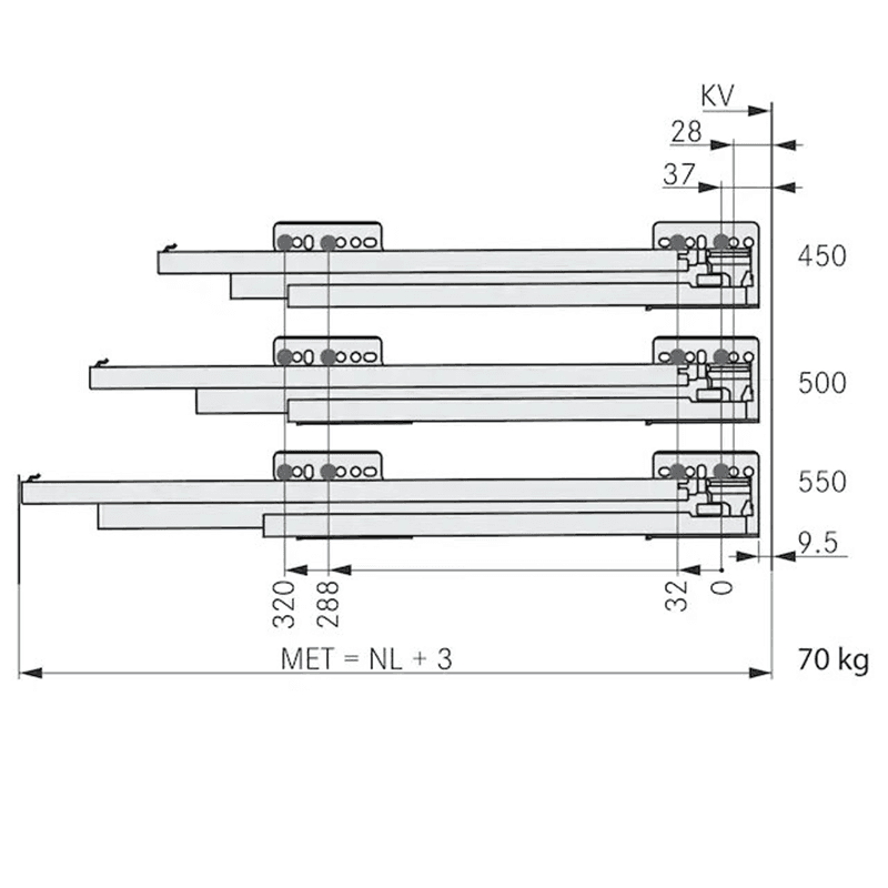 Soft-Closing Drawer Member Set with 2-1/2" Depth