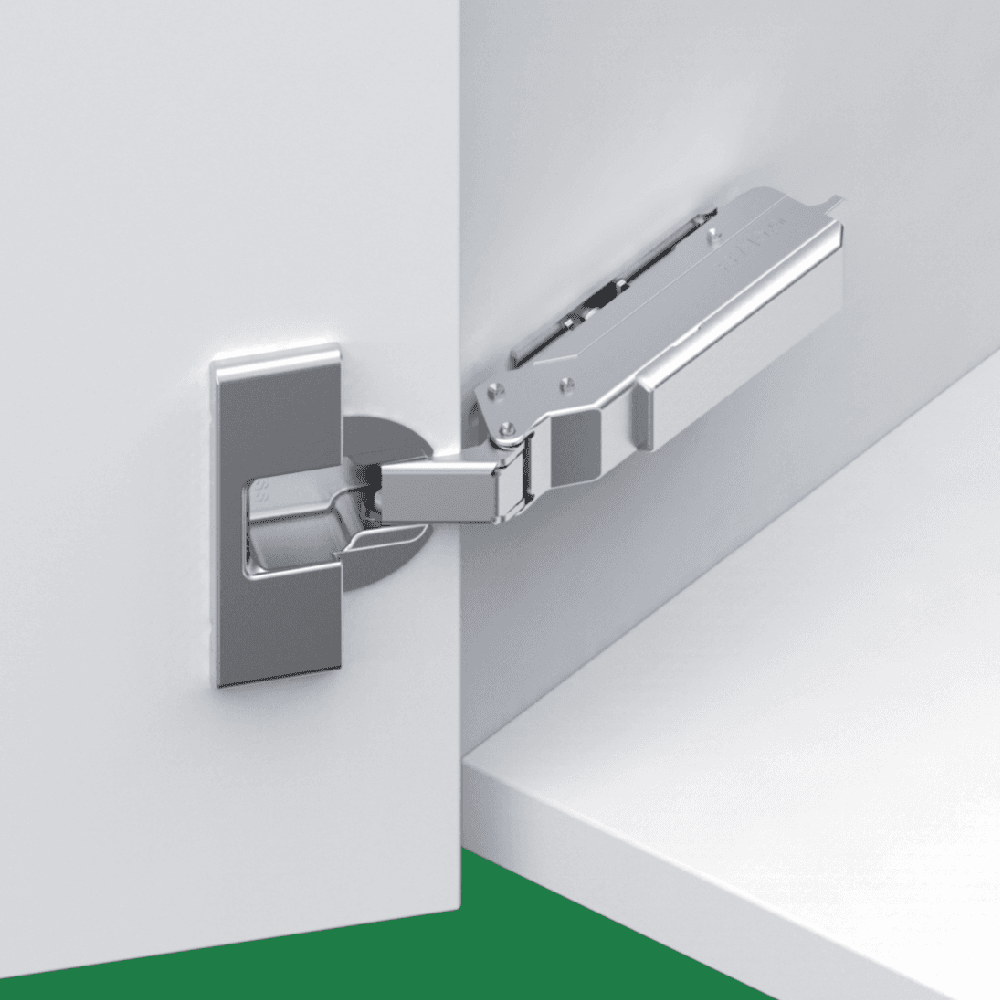 Tiomos 110&#730; Opening Hinge, 45mm Bore Pattern, Soft-Closing, Half Overlay, Nickel-Plated, Screw-On - Alt Image 1