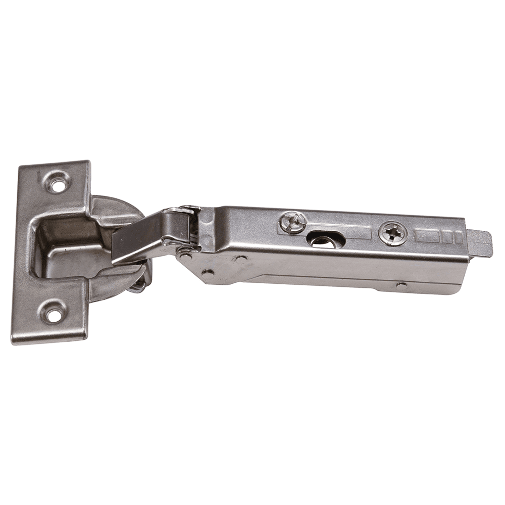 Tiomos 120&#730; Opening Hinge, 42mm Bore Pattern, Soft-Closing, Half Overlay, Nickel-Plated, Dowelled - Main Image