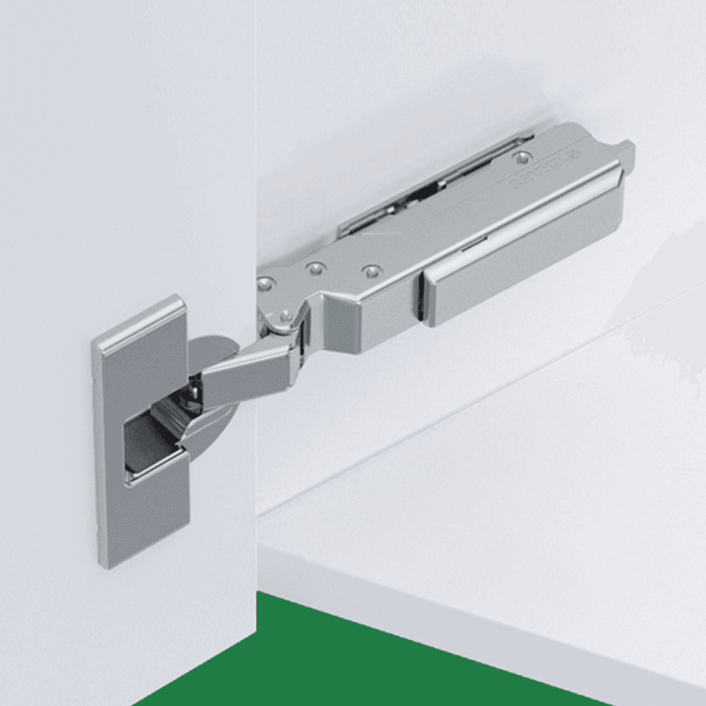 Tiomos 95&#730; Opening Thick Door Hinge, 45mm Bore Pattern, Soft-Closing, Full Overlay, Nickel-Plated, Screw-On - Alt Image 1