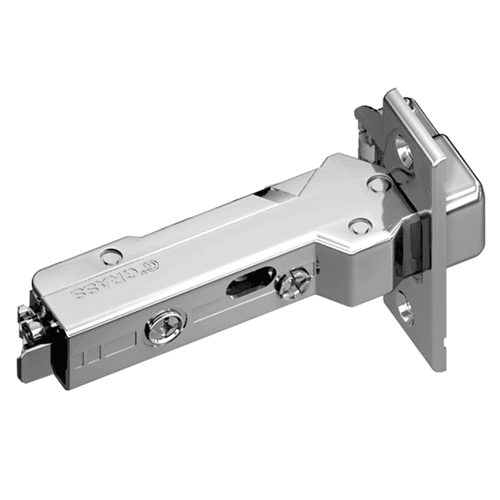 Tiomos 110&#730; Opening Hinge, 45mm Bore Pattern, Soft-Closing, Half Overlay, Nickel-Plated, Screw-On - Main Image