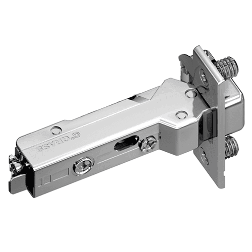 Tiomos 110&#730; Opening Hinge, 45mm Bore Pattern, Soft-Closing, Half Overlay, Nickel-Plated, Dowelled - Main Image