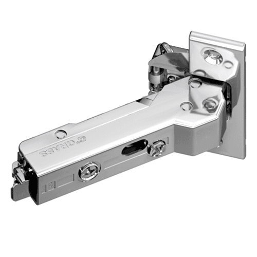 Tiomos +37˚ Angled Corner 110˚ Opening Hinge, 45mm Boring Pattern, Soft-Closing, Overlay, Nickel-Plated, Impresso - Alt Image 2