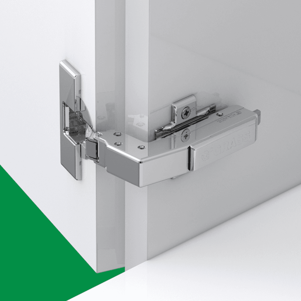 Tiomos Blind Corner 110&#730; Opening Hinge, 45mm Bore Pattern, Soft-Closing, Overlay, Nickel-Plated, Dowelled - Alt Image 1