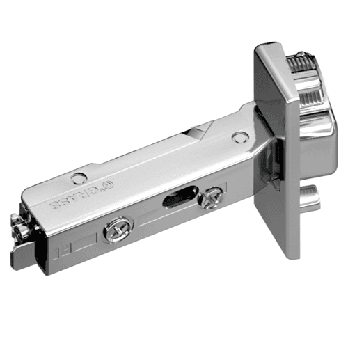 Tiomos -15˚ Angled Corner 120˚ Opening Hinge, 45mm Boring Pattern, Soft-Closing, Overlay, Nickel-Plated, Screw-On - Main Image