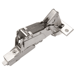 Tiomos 95&#730; Opening Thick Door Hinge, 45mm Bore Pattern, Soft Closing, Half Overlay, Nickel-Plated, Dowelled - Main Image