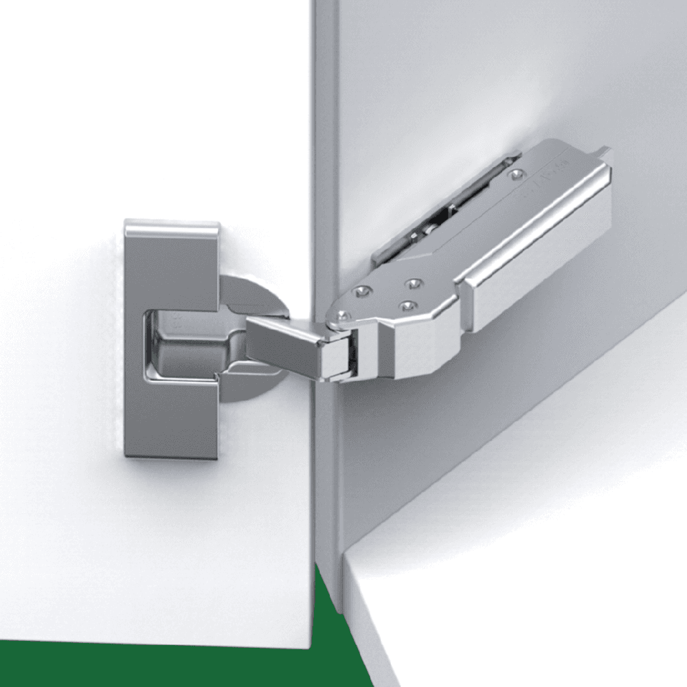 Tiomos +45&#730; Angled Corner 110&#730; Opening Hinge, 42/45mm Boring Pattern, Soft-Closing, Overlay, Nickel-Plated, Impresso - Alt Image 1