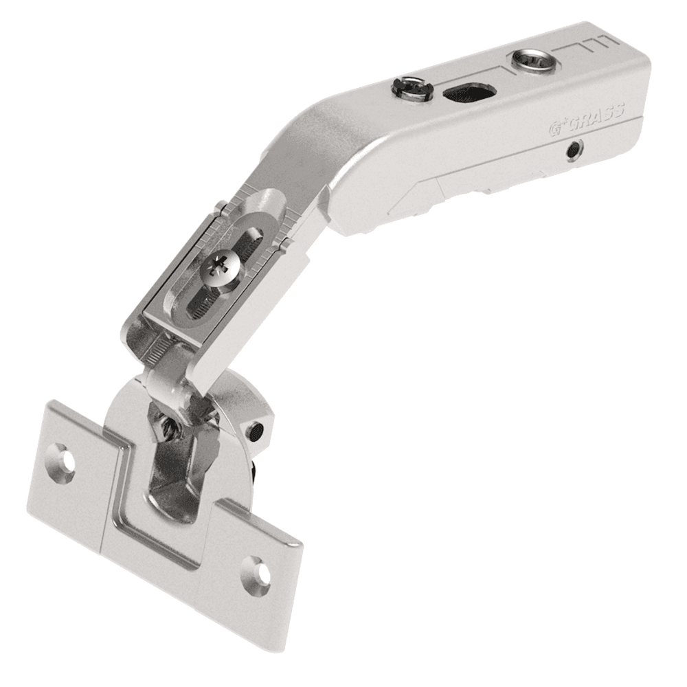 Tiomos Pie-Cut Corner 110&#730; Opening Hinge, 42mm Bore Pattern, Self-Closing, Nickel-Plated, Dowelled - Main Image