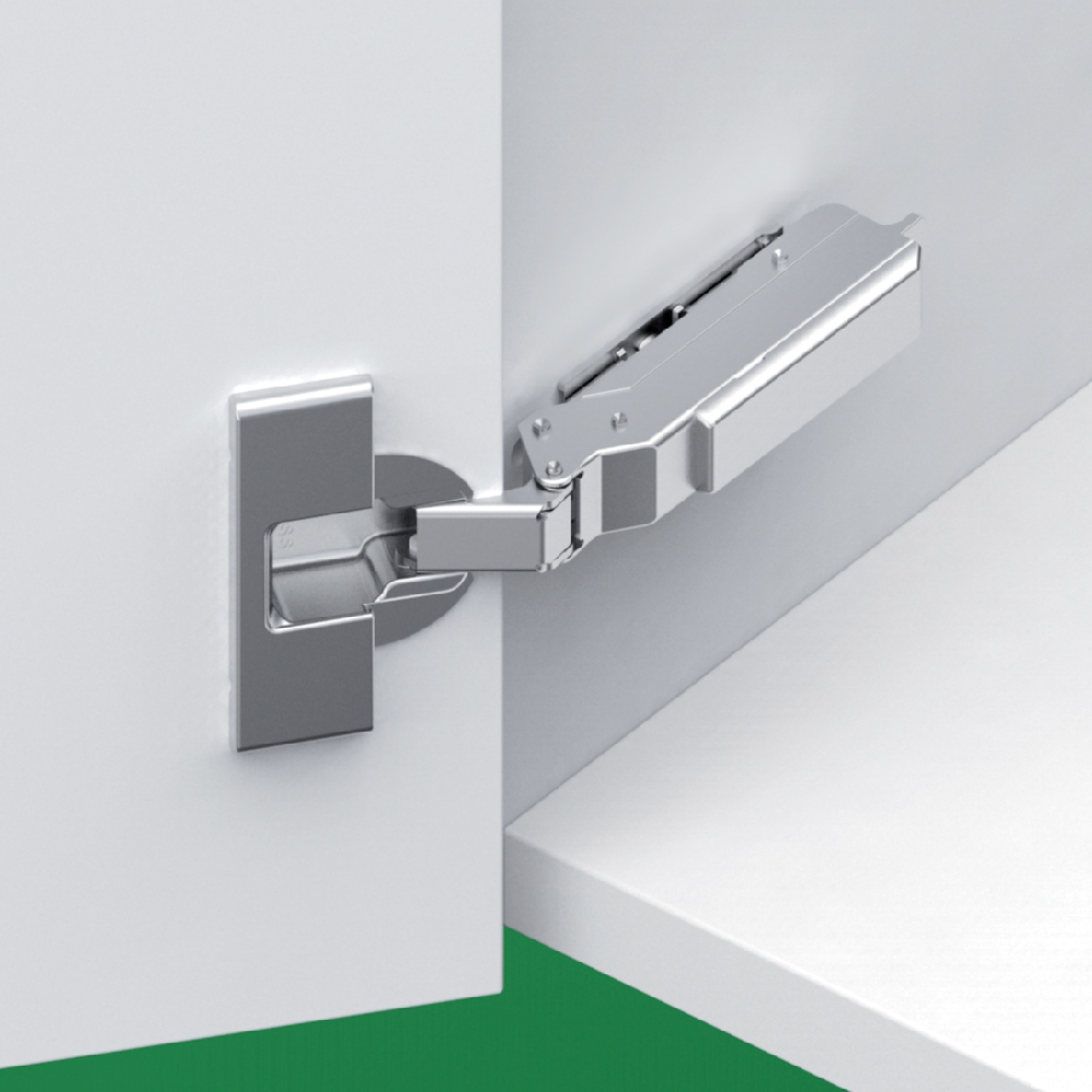 Tiomos 110&#730; Opening Hinge, 45mm Bore Pattern, Soft-Closing, Full Overlay, Nickel-Plated, Screw-On - Alt Image 1